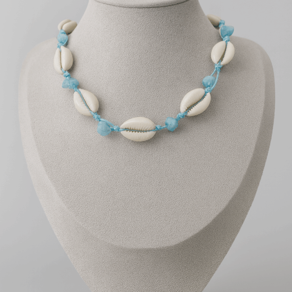 Cowrie Shell & Stone Choker (Aqua)