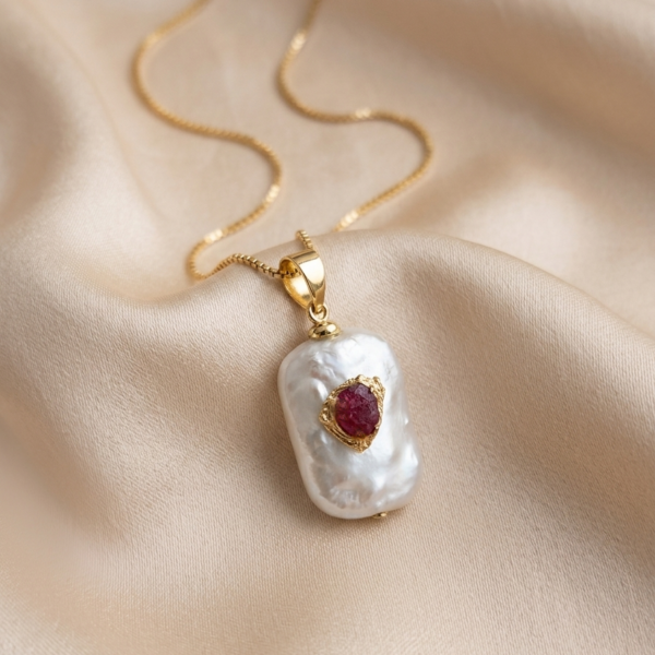 Baroque Pearl Ruby Kintsugi Pendant