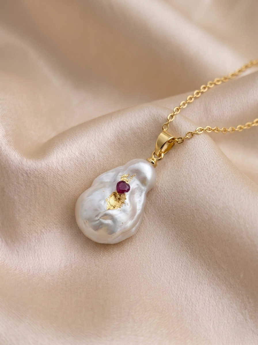 ruby heart baroque pendant