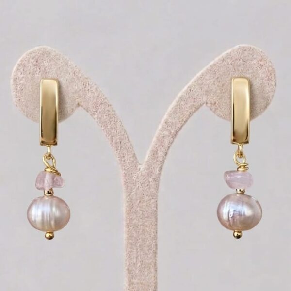 rose quartz pearl drop earrings