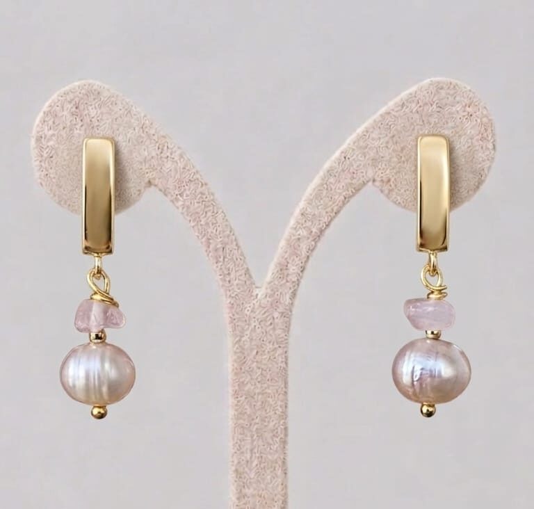 rose quartz pearl drop earrings